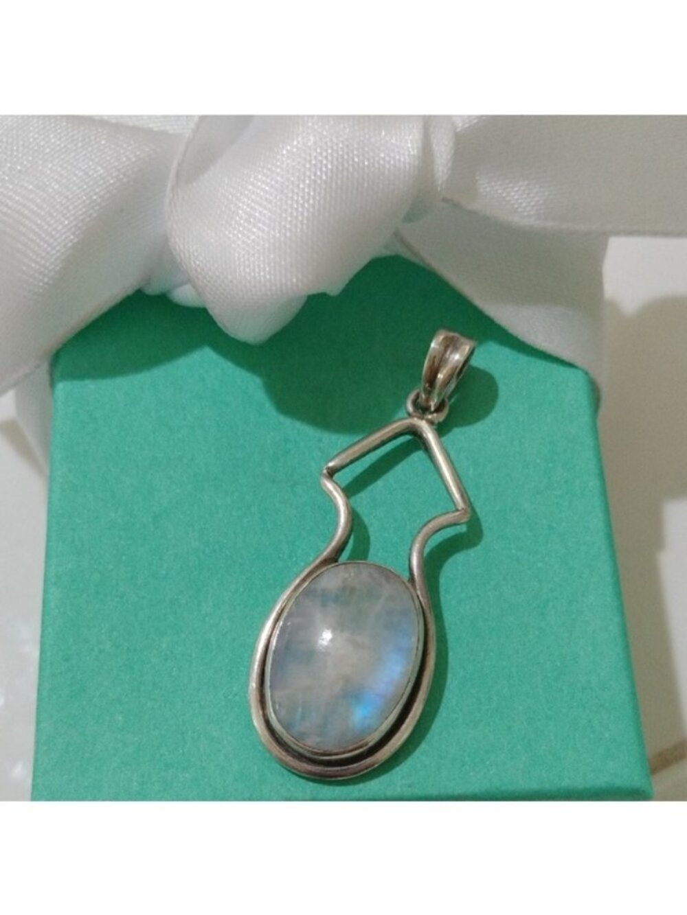 Artisan Made Sterling Silver Oval Moonstone Pendant
